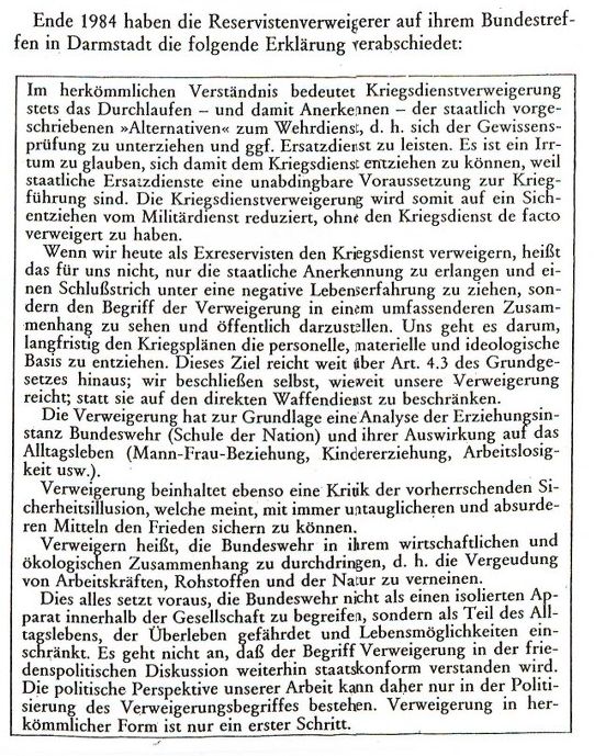 Erklärung der Reservistenverweigerer (1984) Erklärung der Reservistenverweigerer (1984)